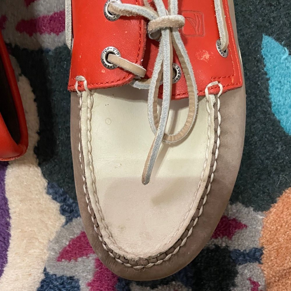 Sperry/10.5 boat/slip on shoes  - orange, tan and Cream. - Picture 2 of 8